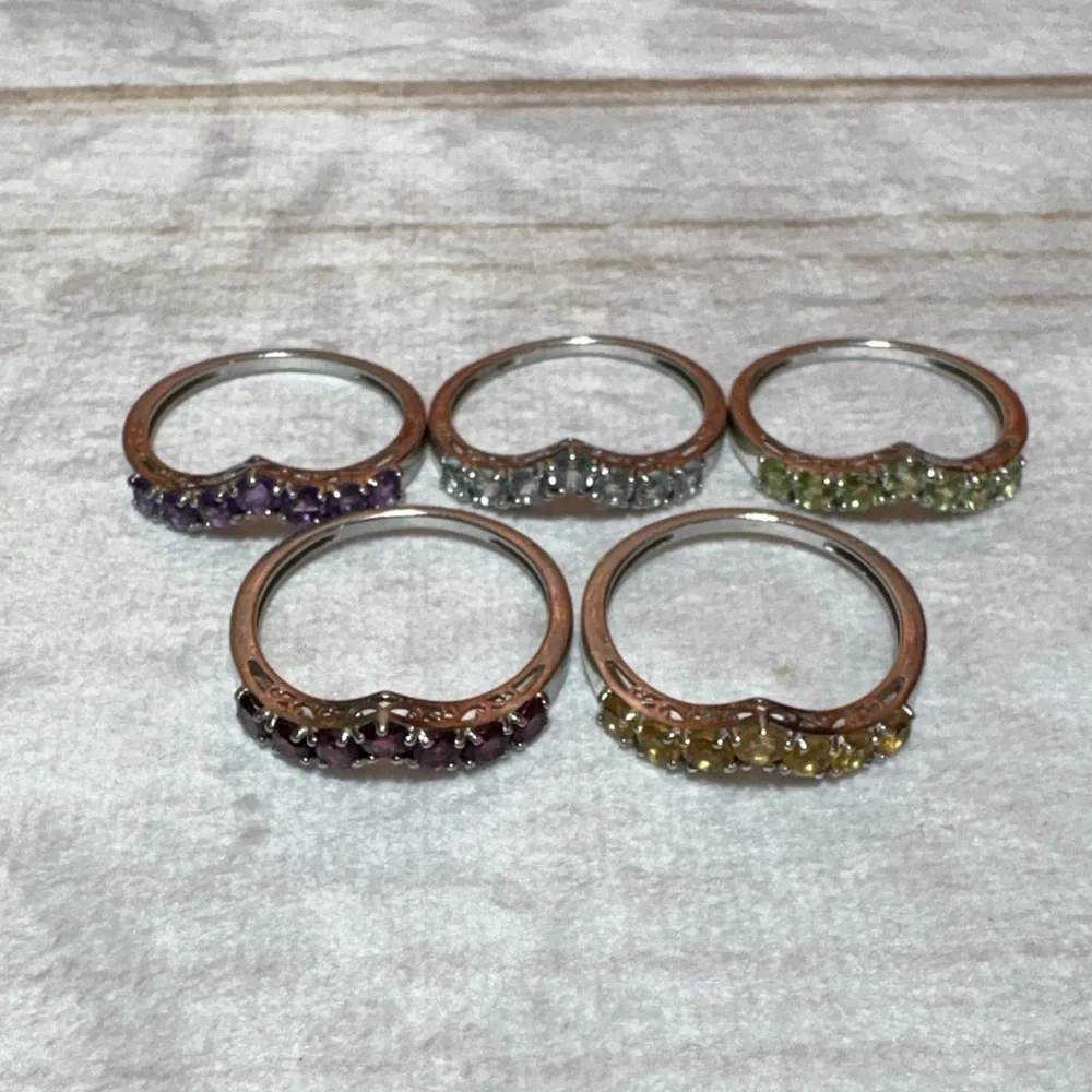 Multi-Color Gemstone Stackable Rings - Picture 2 of 2